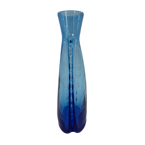 Blenko Blue Glass Vase #932 Azure 1993 With Ruffled Design - Picture 2 of 7